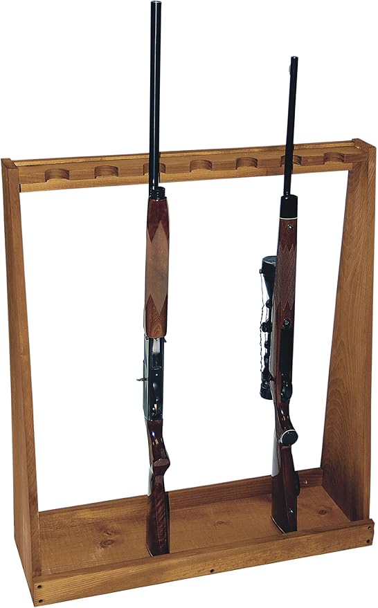 Seven-Gun Wooden Standing Floor Gun Display Rack. Fits Long Guns - Rifles or Shotguns