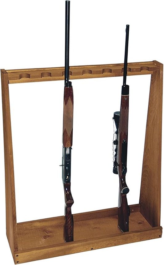 Seven-Gun Wooden Standing Floor Gun Display Rack. Fits Long Guns - Rifles or Shotguns