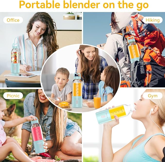 Smoothie Blender,Personal Blender with Funnel, Portable Blender for Shakes and Smoothies, 6 Stainless Steel Blades for Powerful Blending Performance,175W Blue (Blue)