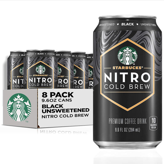 Starbucks Nitro Cold Brew Coffee, Black Unsweetened, 9.6 fl oz Cans (8 Pack), Iced Coffee, Cold Brew Coffee, Coffee Drink