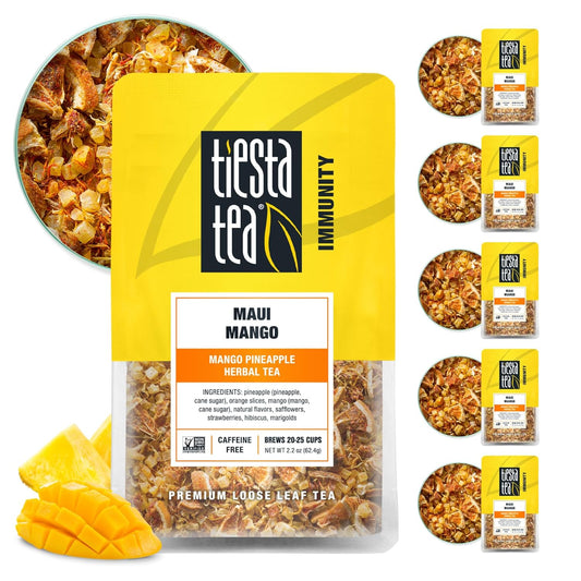 Tiesta Tea - Maui Mango | Loose Leaf | Mango Pineapple Herbal Tea | Premium Non-Caffeinated Fruit Blend | Make Hot or Iced & Brews Up to 25 Cups | 13.2 Ounce Resealable Pouch, Pack of 6