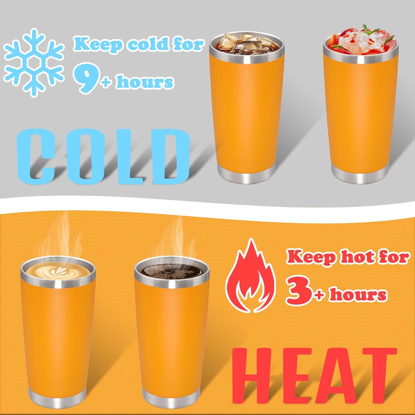 20 oz Tumbler with lid Double Wall Vacuum Insulated Tumblers Stainless Steel Coffee Mug Travel Coffee Tumbler Powder Coated Tumbler Cup Keep Hot&Cold - (Orange 6 Pack)