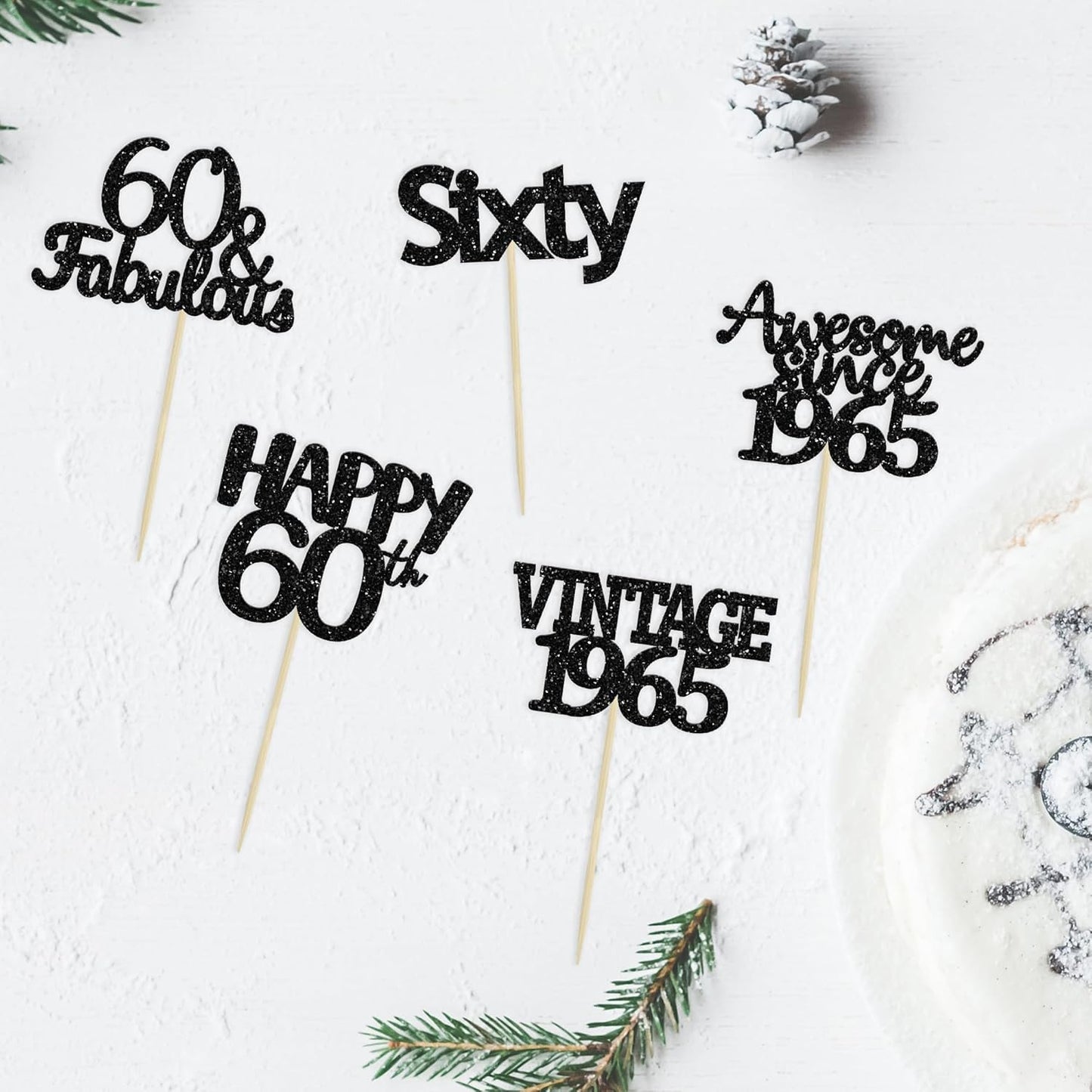 Gyufise 30Pcs 60th Birthday Cupcake Toppers Vintage 1965 Cake Decorations Cheers to 60 Fabulous Sixty Cupcake Picks 60th Birthday Wedding Anniversary Party Cake Decorations Supplies Black