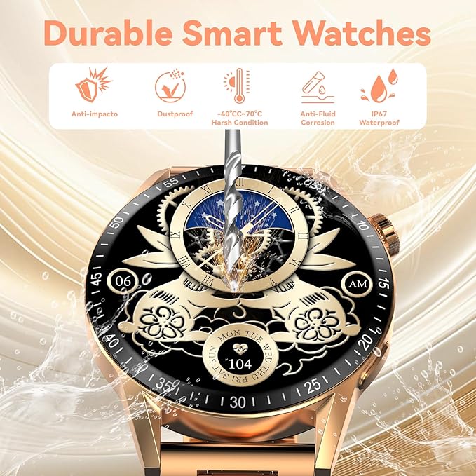 Smart Watch for Men with Answer/Make Calls, 1.39" HD Always Display Fitness Tracker Watch with Waterproof 190+Sports Modes Health Monitor Sleep Monitor for iOS Android (Golden)