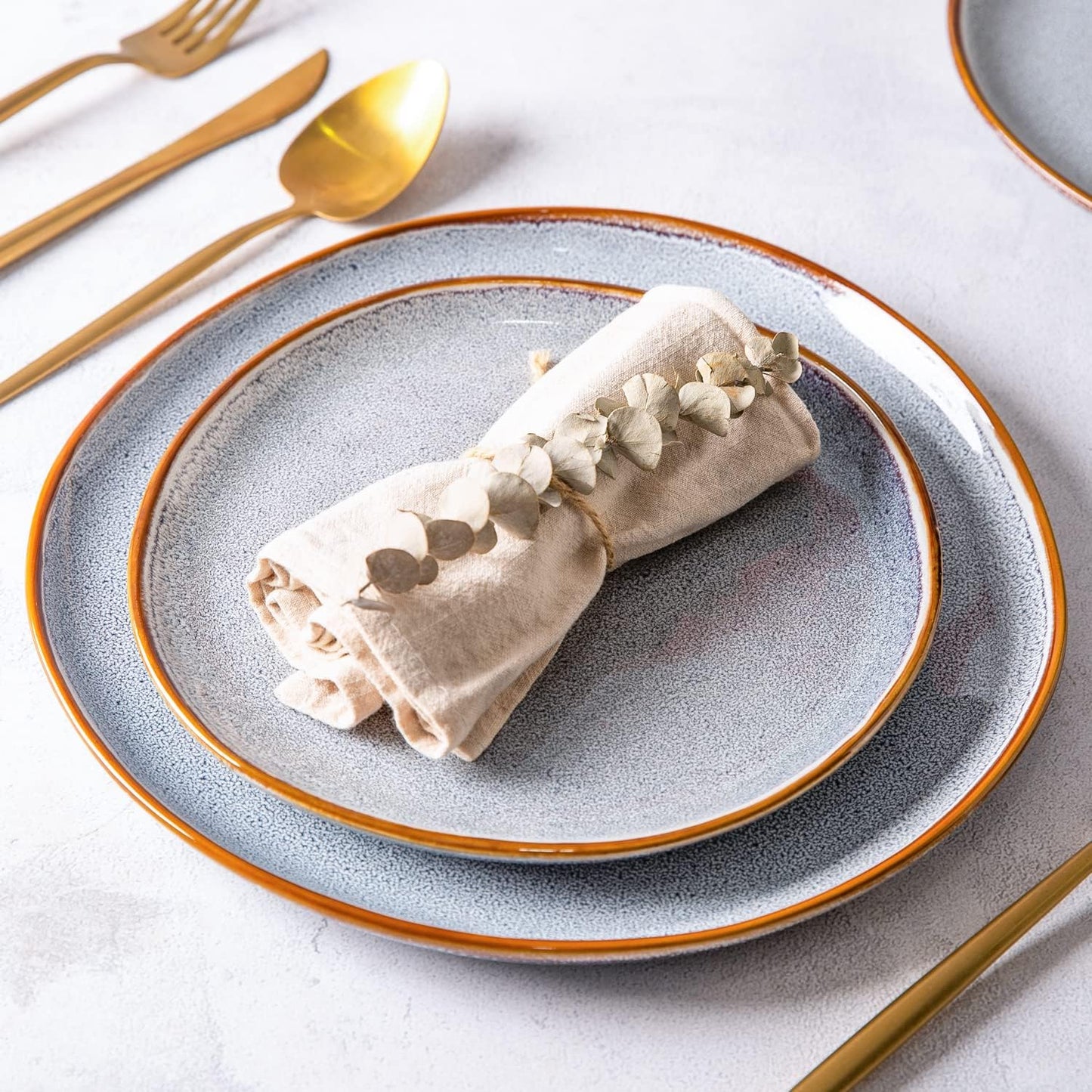 AmorArc Ceramic Dinner Plates Set of 4, 10.5 Inch Handmade Reactive Glaze Stoneware Plates, Large Rustic Shape Dinnerware Dish Set for Kitchen, Microwave & Dishwasher Safe, Scratch Resistant - Blue