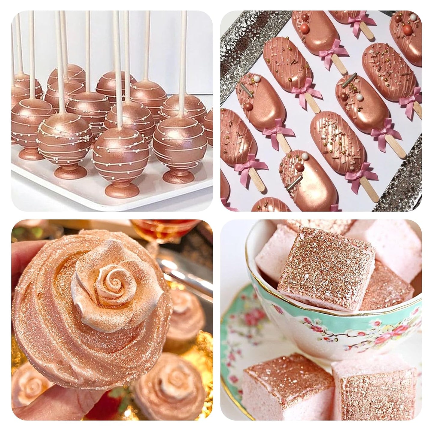 Rose Gold Edible Glitter Spray - 15g Edible Rose Gold Glitter for Cakes Food Grade Metallic Shimmer Powder Cake Spray for Cookie Decorating Chocolate Strawberry