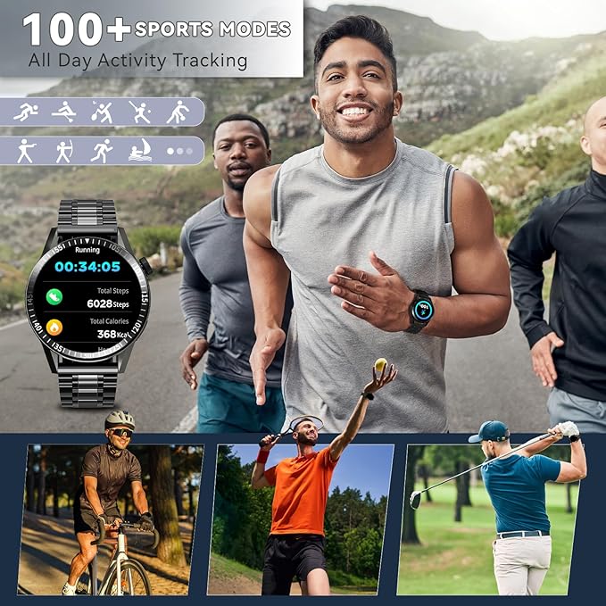 Smart Watch for Men with Answer/Make Calls, 1.39" HD Always Display Fitness Tracker Watch with Waterproof 190+Sports Modes Health Monitor Sleep Monitor for iOS Android (Black)