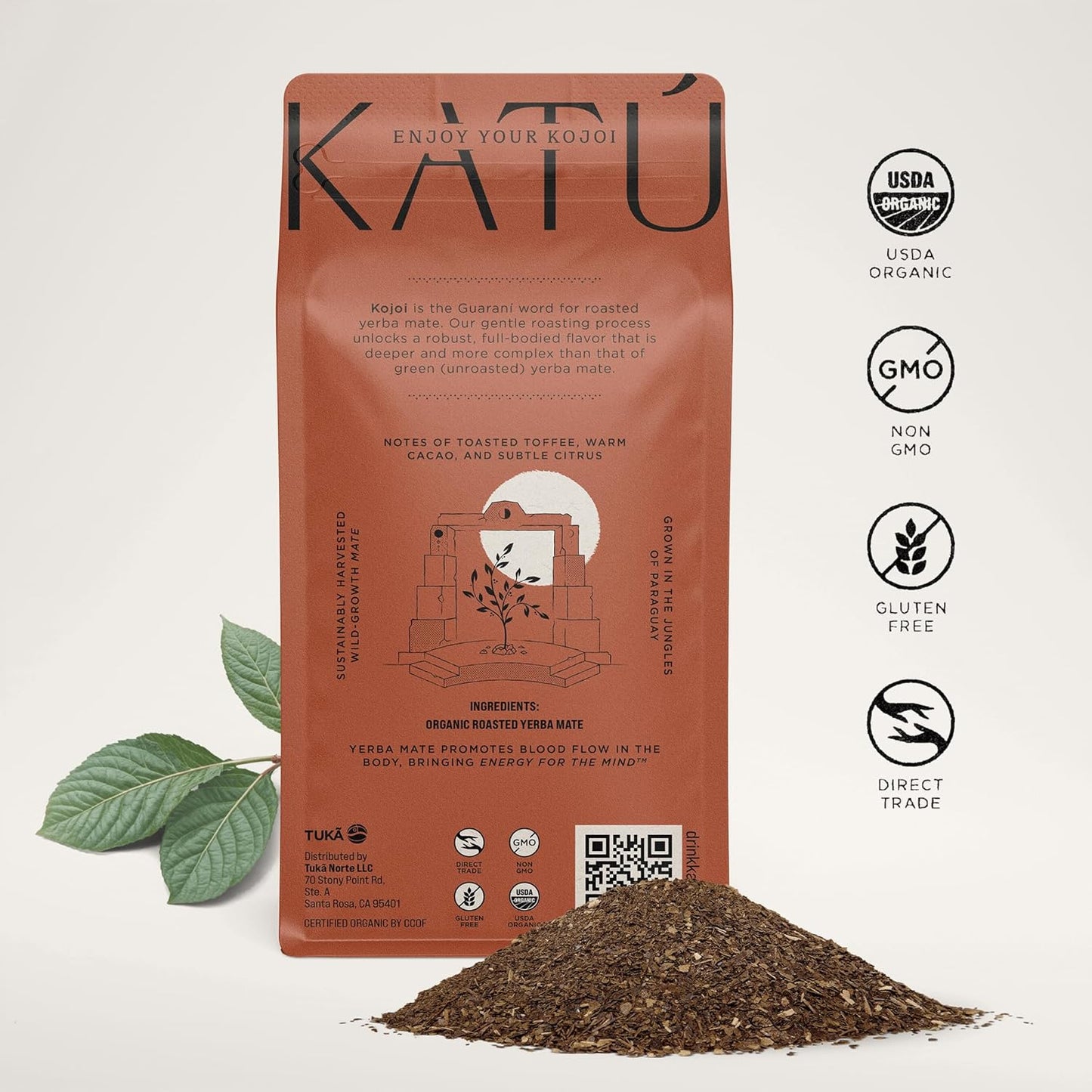 Katú Kojoi Premium Organic Yerba Mate Tea, Slow Roasted, Unsmoked, Air Dried, Loose-Leaf, Aged, Natural Energy, 17.6 oz (500g)