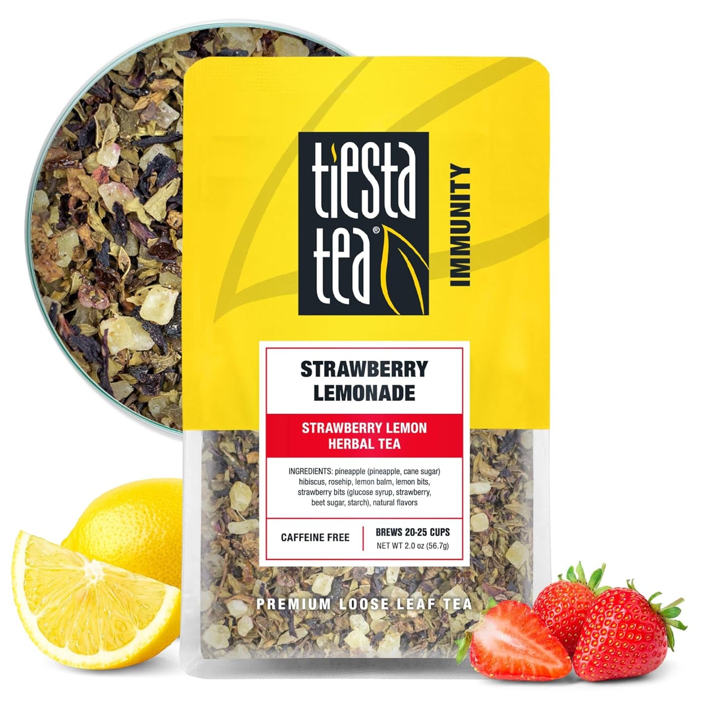 Tiesta Tea - Strawberry Lemonade, Loose Leaf, Strawberry Lemon Herbal Tea, Premium Non-Caffeinated Fruit Blend, Make Hot or Iced & Brews Up to 25 Cups, 2 Ounce Resealable Pouch