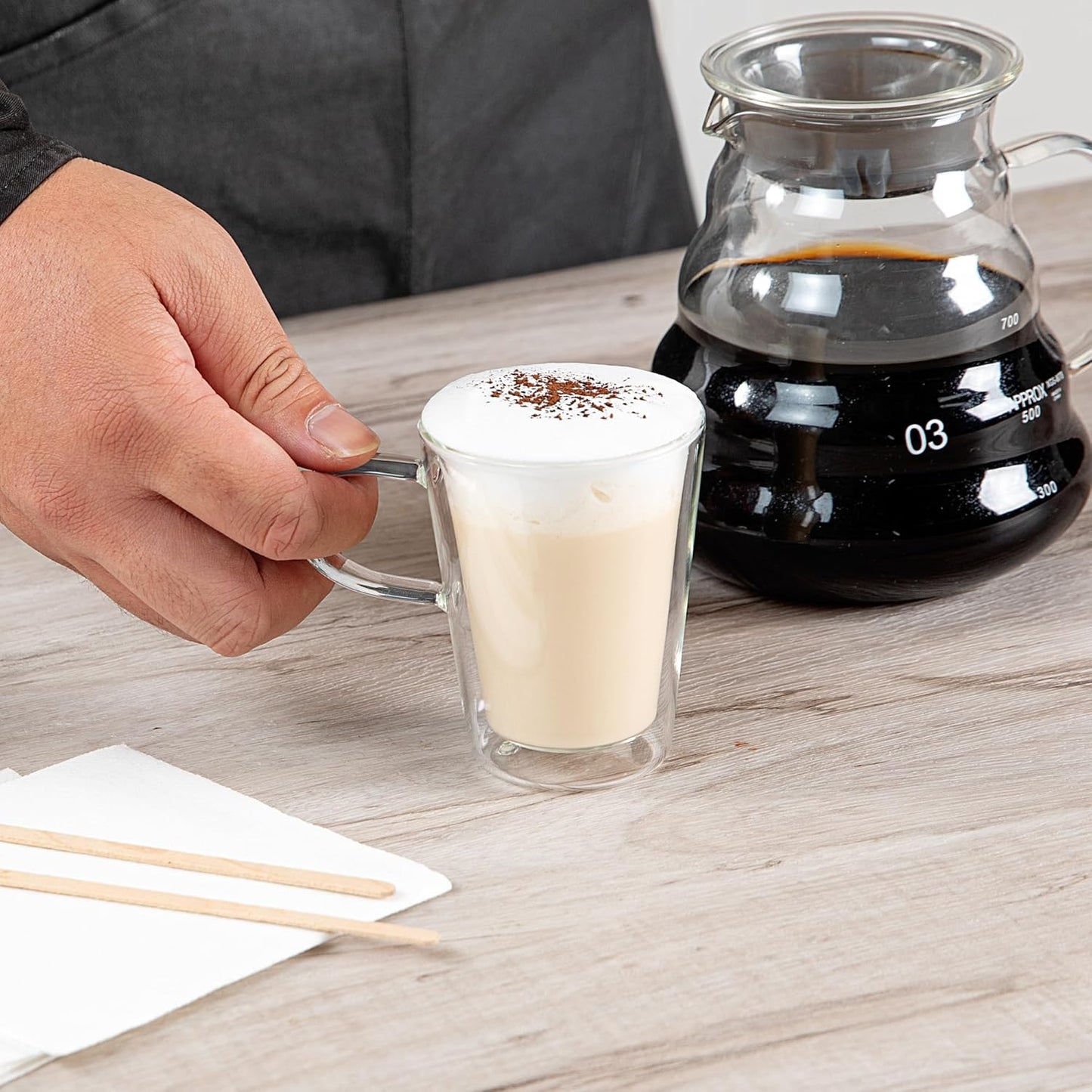 Restaurantware-Forma Professional 5.1 oz Double Wall Glass Mugs, 2 Insulated Coffee Mugs With Handle - Dishwashable, Reusable, Clear Glass Beverage Cups, Freezable, For Hot Or Cold Beverages