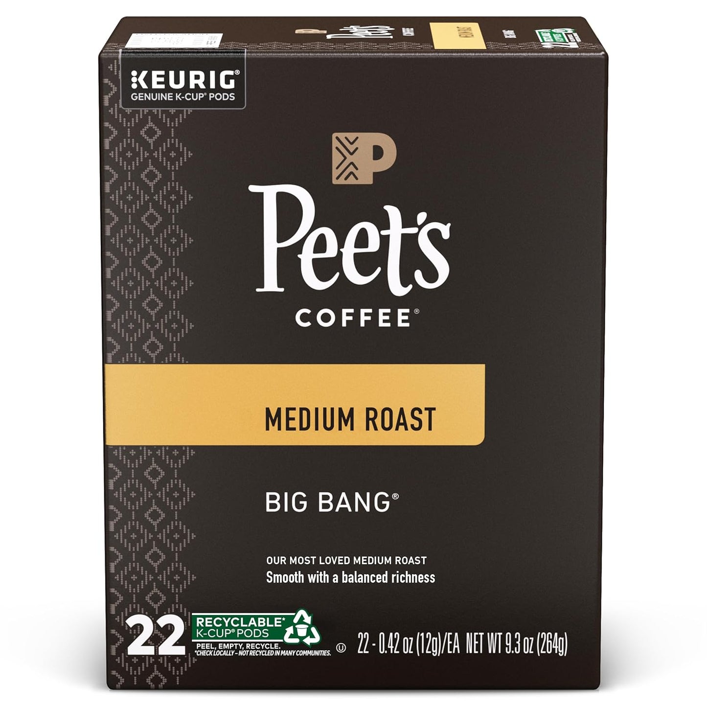 Peet's Coffee K-Cup Coffee Pods for Keurig Brewers, Medium Roast, Pods, Big Bang, 22 Count (Pack of 2)