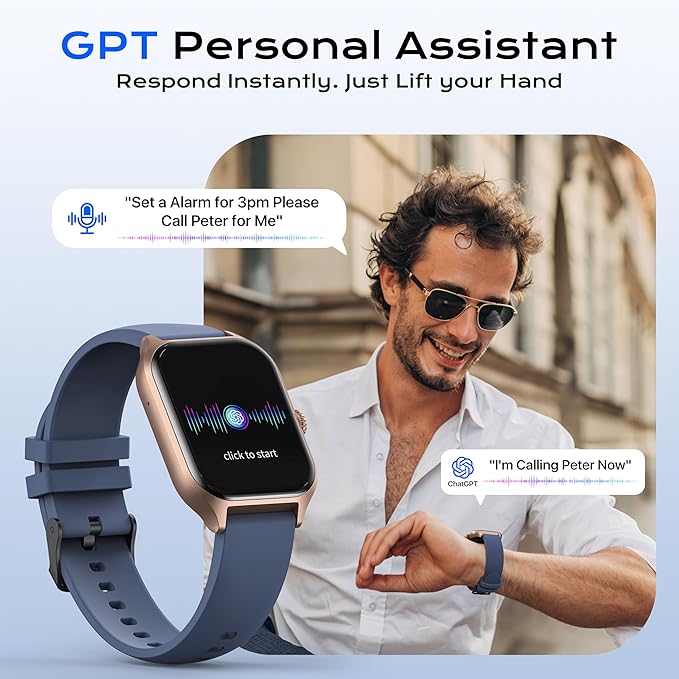 AI ChatGPT Translation Smart Watch, Titanium Alloy IP68 Waterproof，Heart Rate & Sleep Monitor, Fitness Tracker, OLED Display, Multi-Sport Modes, with 144 Real-Time Languages, Blue