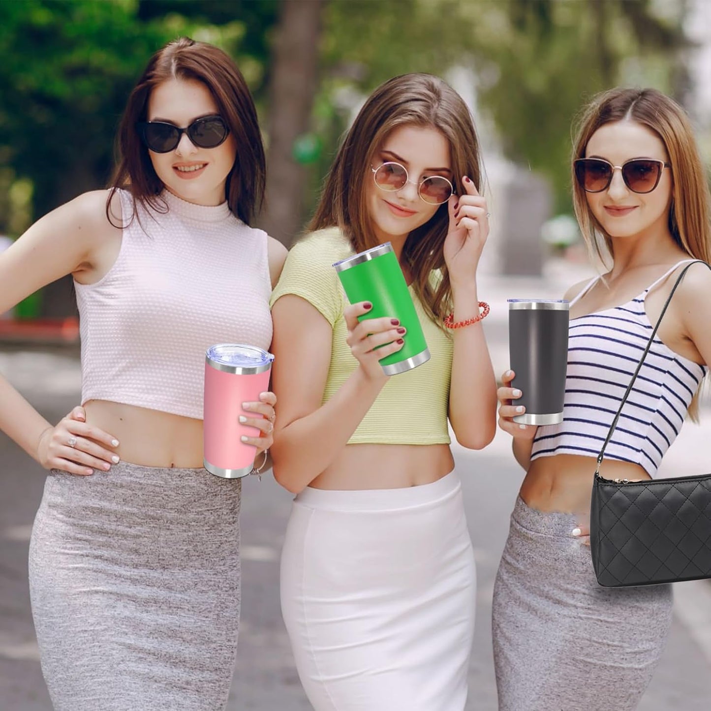 20oz Tumbler Bulk Stainless Steel Tumbler Cup with Lid Vacuum Insulated Double Wall Travel Mug, Durable Powder Coated Travel Coffee Tumbler Mug for Hot & Cold Drinks, Green,8 Pack