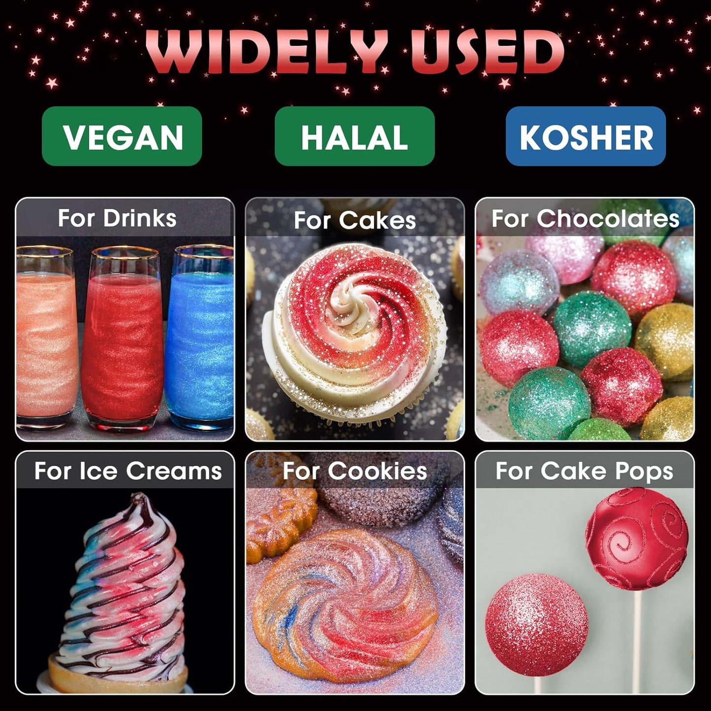 NiHome Edible Food-Grade Glitter Powder Glimmer Luster Dust Metallic Fancy Food Decorating Sprinkle Glimmery Dust for Drink Wine Beverage Cake Bakery Vegan Allergen-Free (Red, 0.35oz/10g)