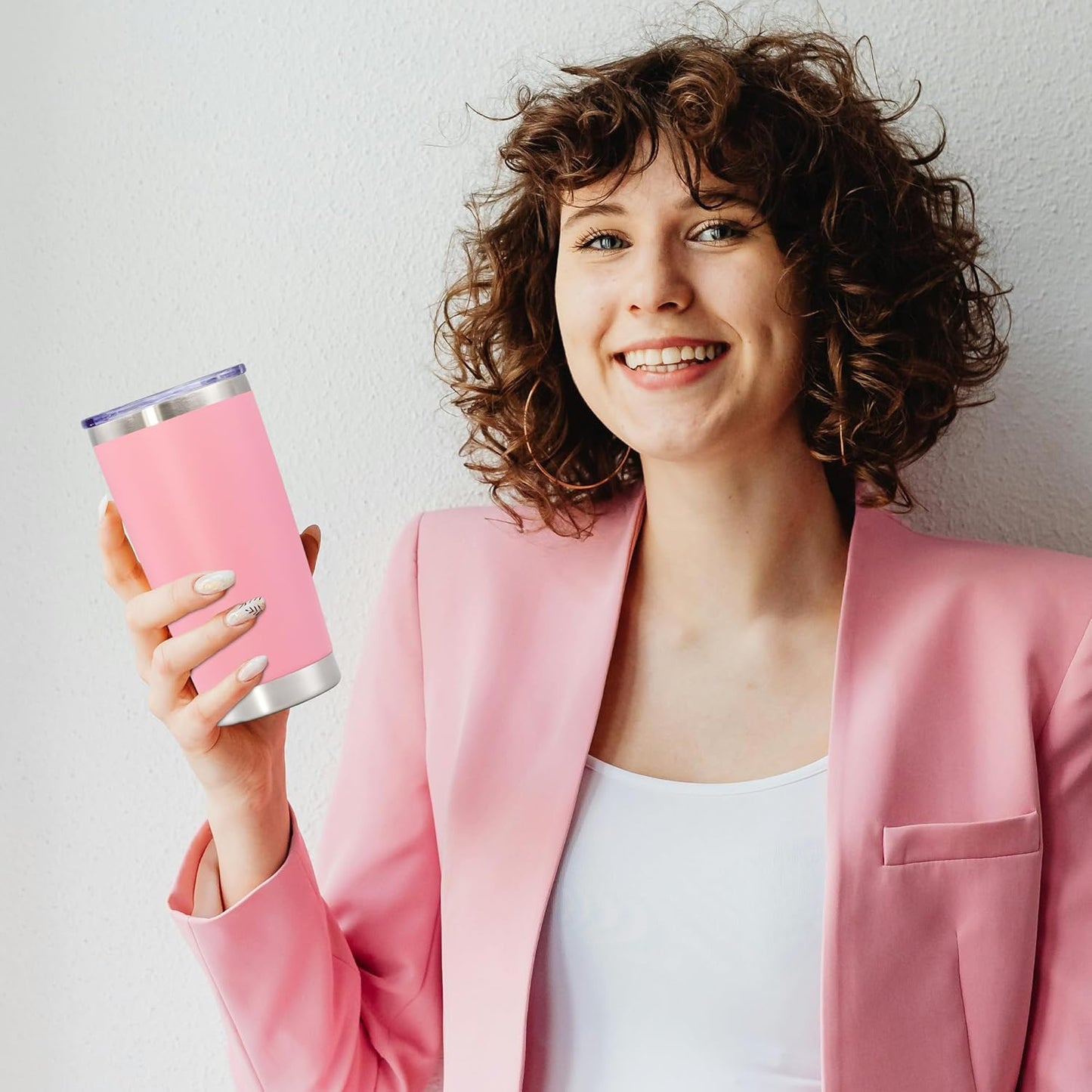 20 oz Tumbler with lid Double Wall Vacuum Insulated Tumblers Stainless Steel Coffee Mug Travel Coffee Tumbler Powder Coated Tumbler Cup Keep Hot&Cold - (Pink 12 Pack)