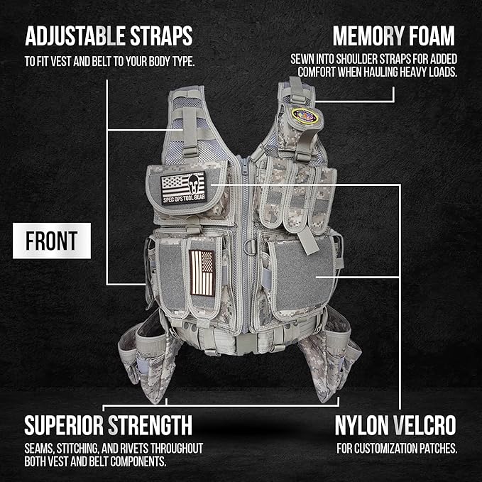 SOTG Delta Tactical Tool Vest with Tools Pouches, Lightweight & Durable Construction Vest with Weight Dispersal Technology