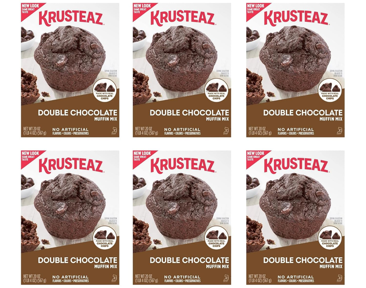 Krusteaz Muffin Mix, Double Chocolate Muffin Mix, Made with Real Chocolate Chips & No Artificial Flavors, Colors or Preservatives, 20 OZ Box (Pack of 6)