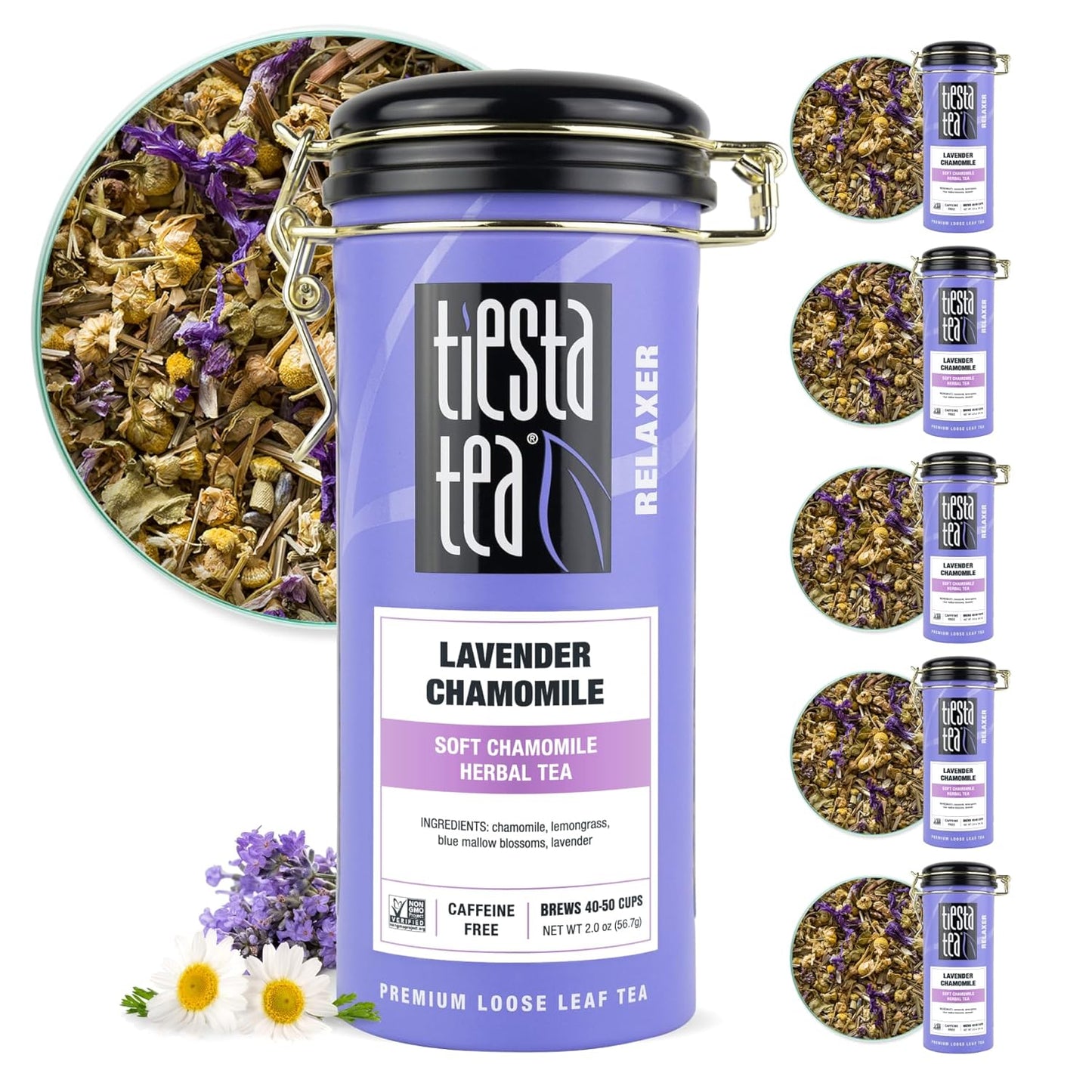 Tiesta Tea - Lavender Chamomile | Loose Leaf | Soft Chamomile Herbal Tea | Premium Non-Caffeinated Blend | Make Hot or Iced & Brews Up to 50 Cups | 12 Ounce Refillable Tin, Pack of 6