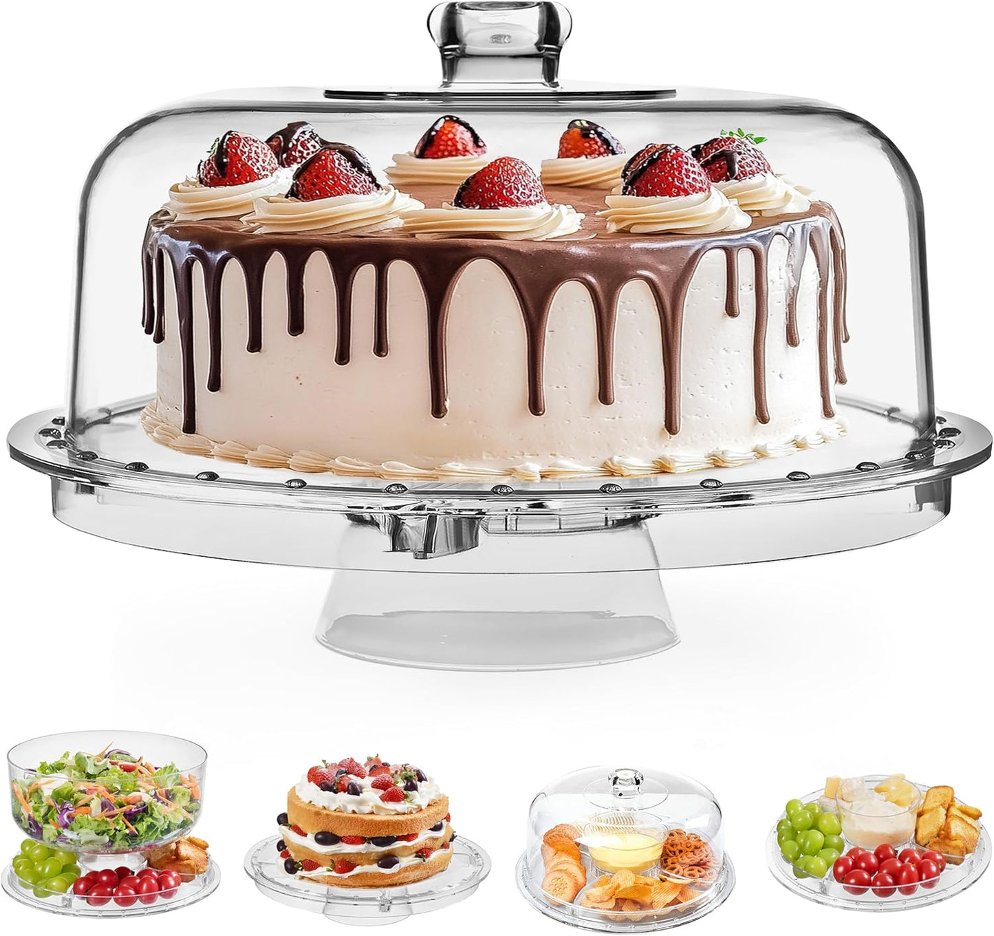 HBlife Cake Stand with Acrylic Dome Cover (12.2"), Multifunctional Serving Cookie Platter Punch Bowl and Cake Plate for Dessert Table Display for Parties (6 Uses)
