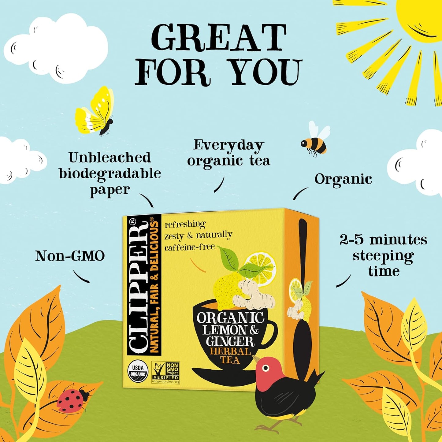 Clipper Tea Lemon & Ginger Teabags – Caffeine Free, USDA Organic, Great Hot or Iced – Aromatic, Natural, Fair & Delicious – 200 Tea Bags