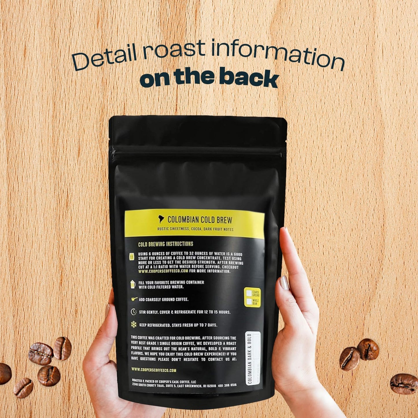 Colombian Dark Roast, Single Origin, Gourmet Organic Cold Brew Coffee Beans, Smooth Taste of Cocoa with Light Fruited Flavors, Cold Brew Coffee Grounds, 1 lb Coffee Bag