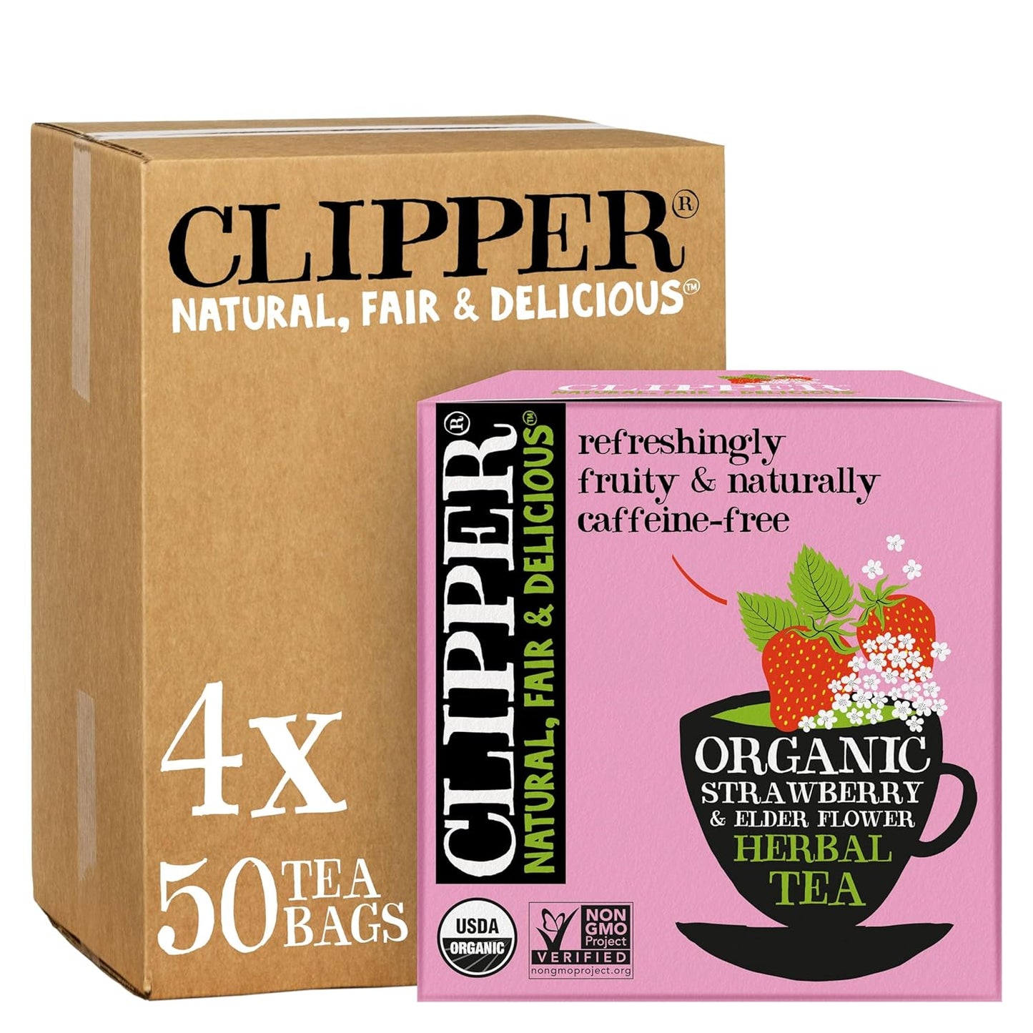 Clipper Tea Strawberry & Elderflower Herbal Tea – Caffeine Free, USDA Organic, Great Hot or Iced – Refreshingly Fruity, Natural, Fair & Delicious – 200 Tea Bags