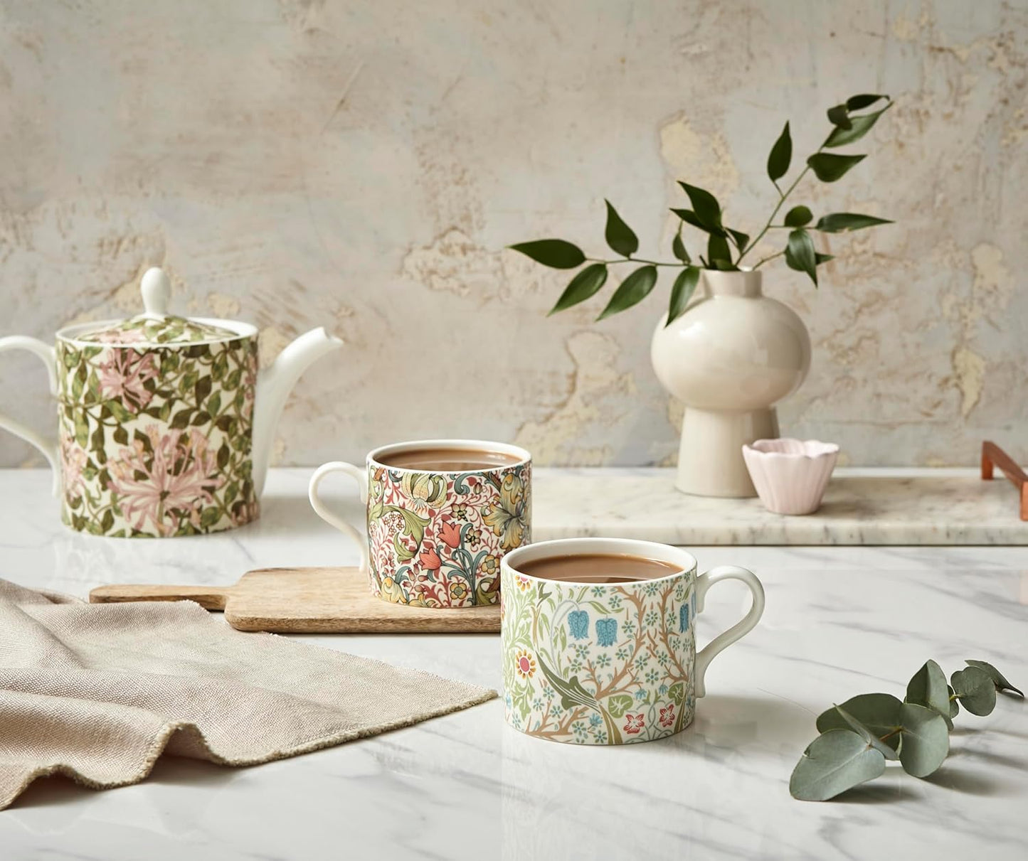 Spode Morris & Co Porcelain Mugs, Set of 2-12oz Microwave and Dishwasher Safe Tea & Coffee Cups for Kitchen Countertop or Home Brew Coffee Station, Great Gift for Mothers (Blackthorn & Golden Lily)