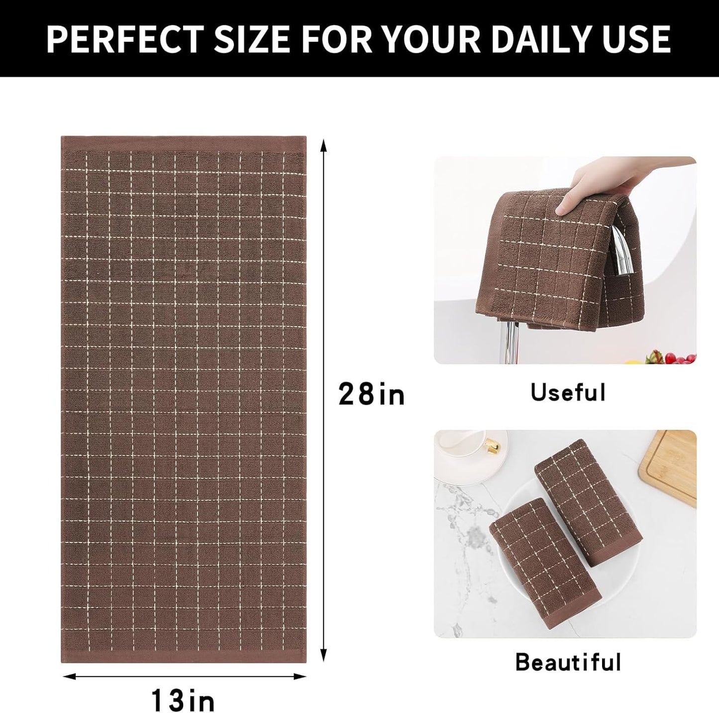 Homaxy 100% Cotton Terry Kitchen Dish Cloths, Ultra Soft and Absorbent Dish Towels for Kitchen, Suitable for Drying and Washing Dishes, 6 Pack, 12 x 12 Inches, Brown