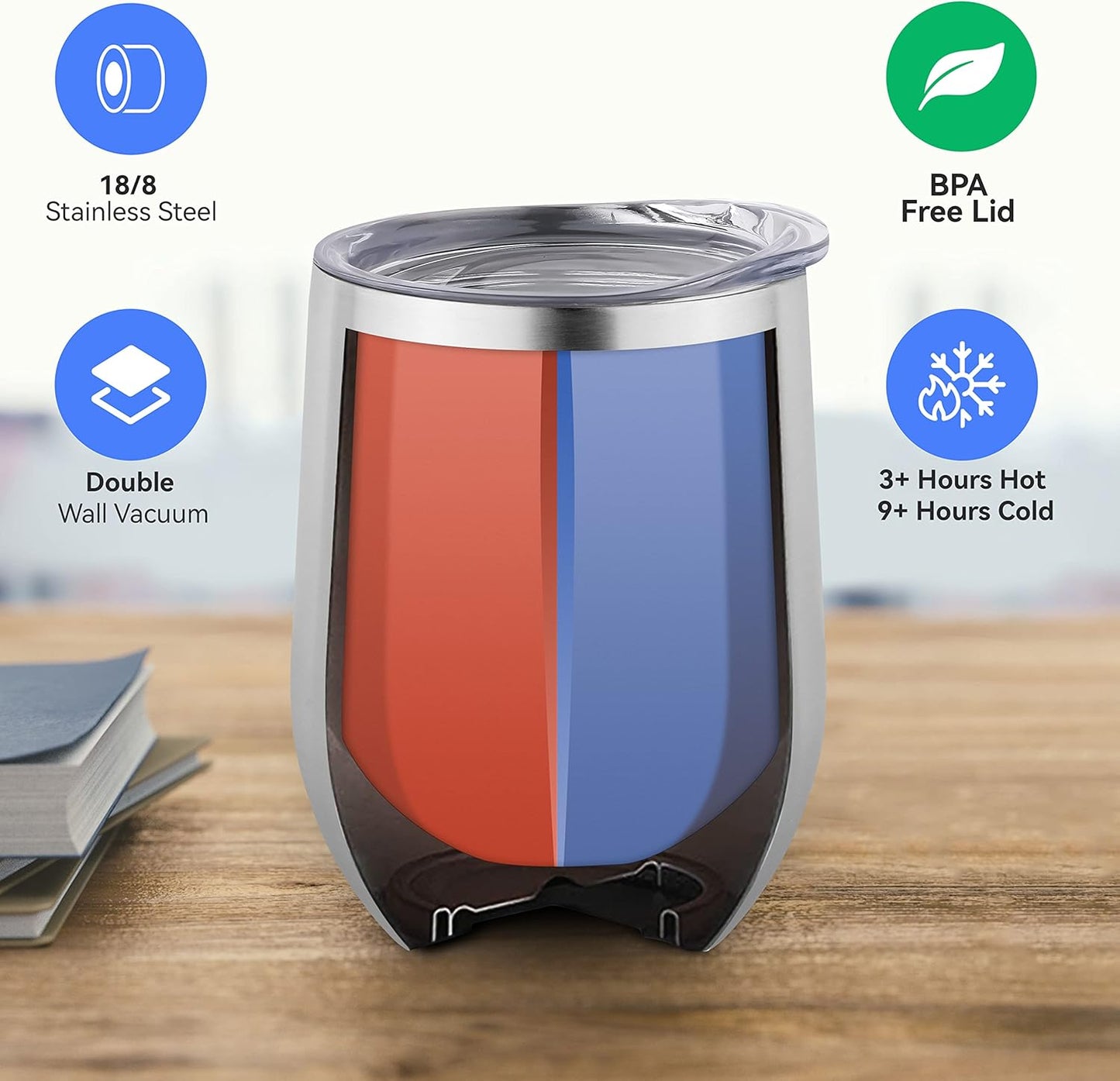 DOMICARE Stainless Steel Wine Tumbler Bulk with Lid, Personalized Insulated Tumblers Set, 12oz Travel Coffee Cups Pack of 8, ss steel