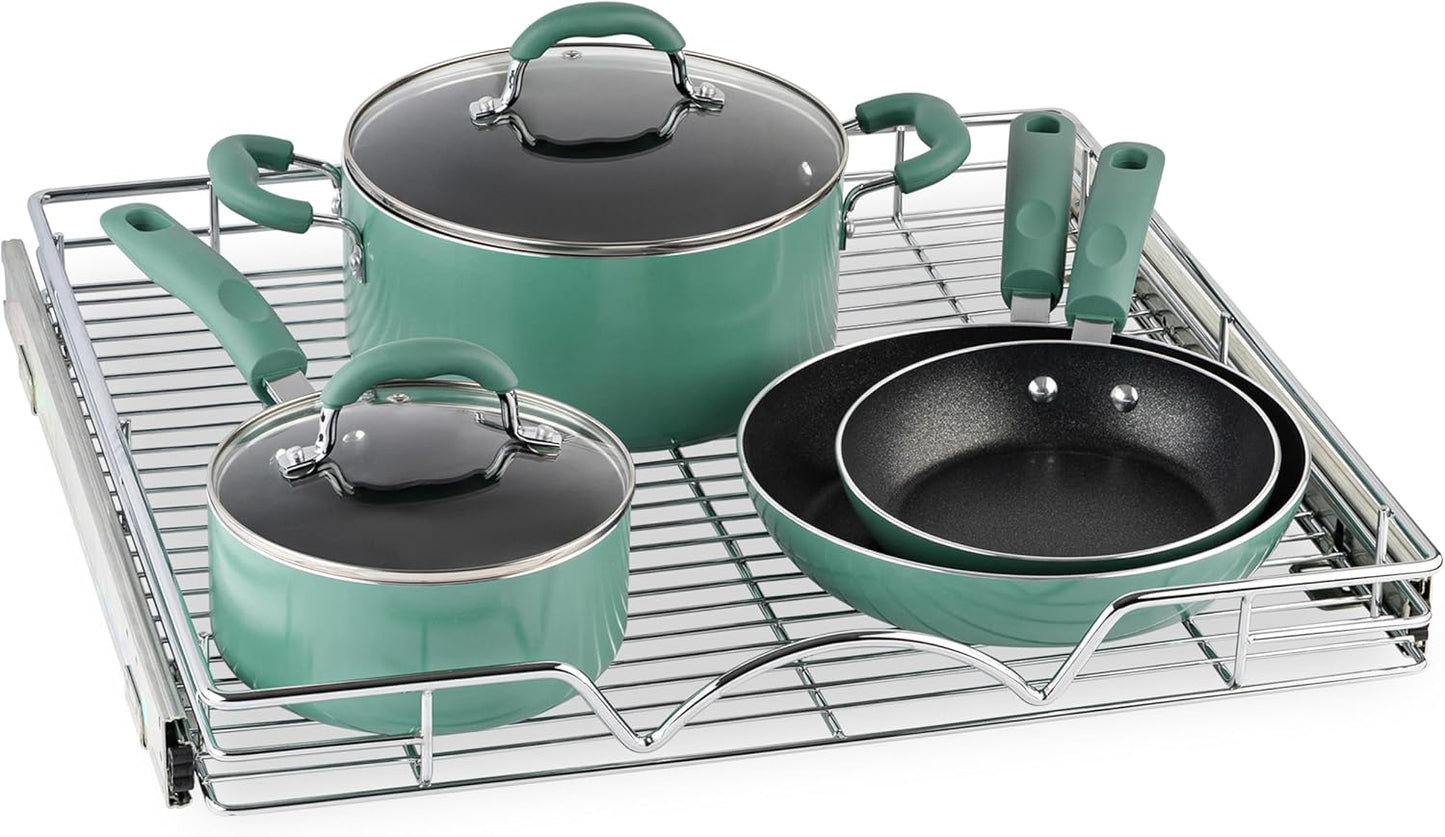 HOLDN’ STORAGE Pull Out Cabinet Organizer - Heavy Duty Steel with Smooth Slide-Out Drawers, Chrome Finish - 20" W x 17" D Basket, Fits 21.25" Cabinet Opening