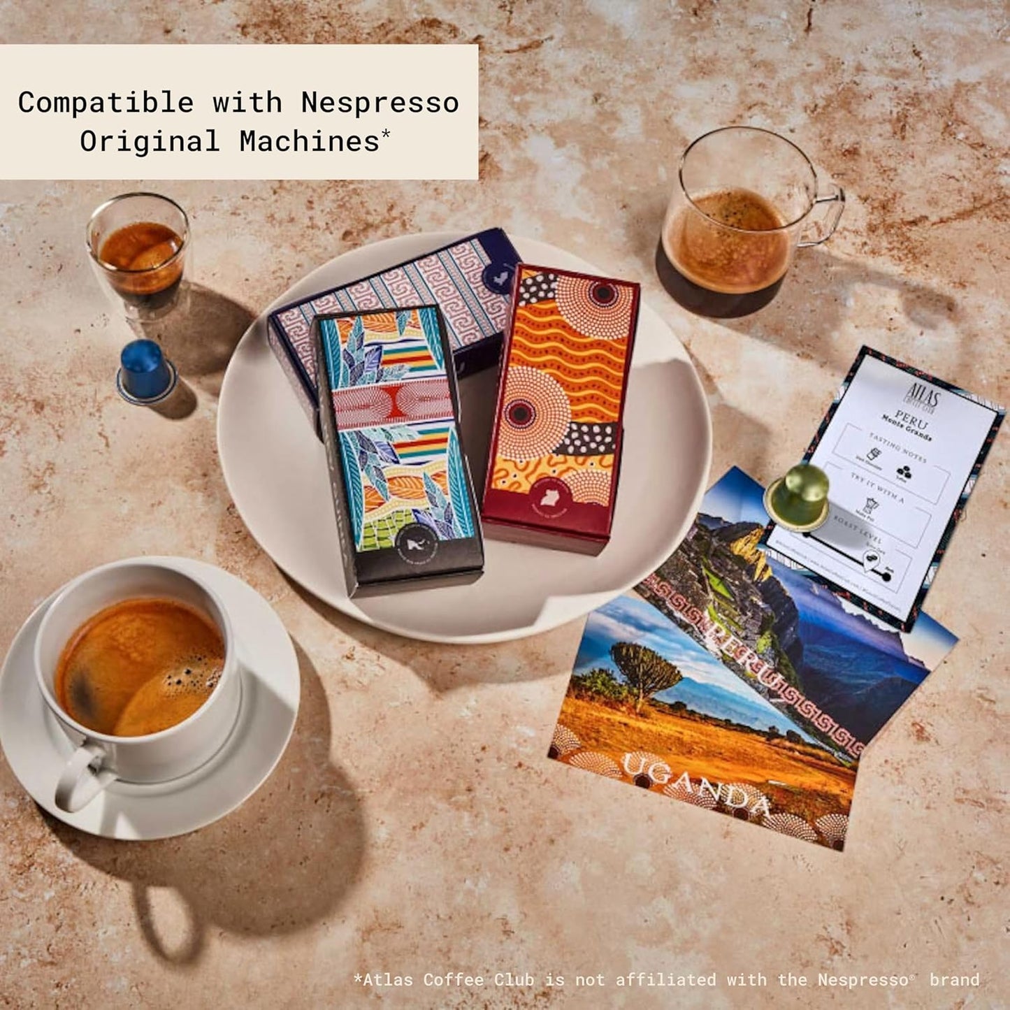 Atlas Coffee Club Espresso Pods Compatible with Nespresso Original– All Roast Variety Pack (80 Count)– Aluminum Capsules from El Salvador, Nicaragua, Peru & Uganda– Intensity 8-12