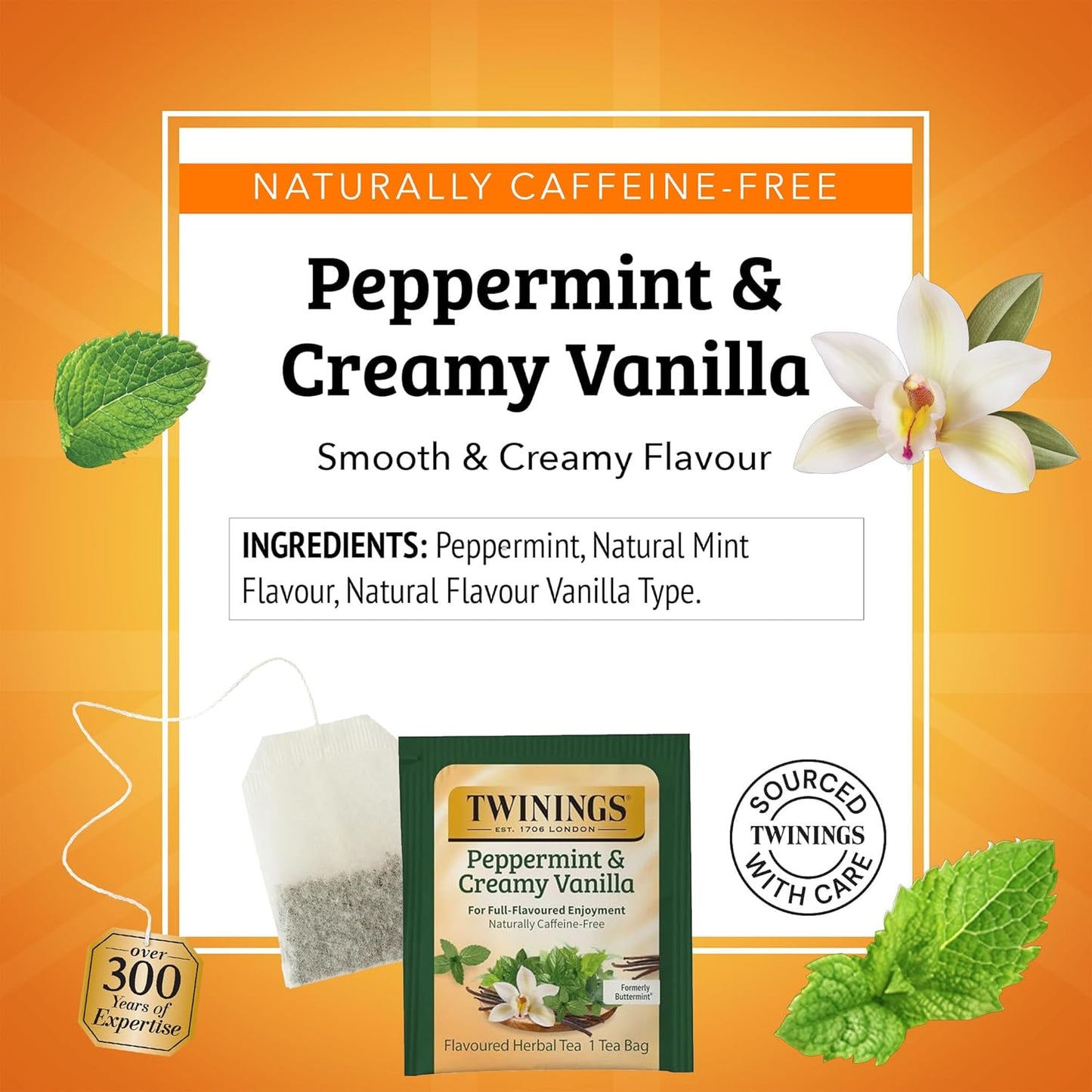 Twinings Peppermint & Creamy Vanilla Herbal Tea Individually Wrapped Bags, 20 Count (Pack of 1), Formerly Buttermint, Naturally Caffeine-Free, Enjoy Hot or Iced