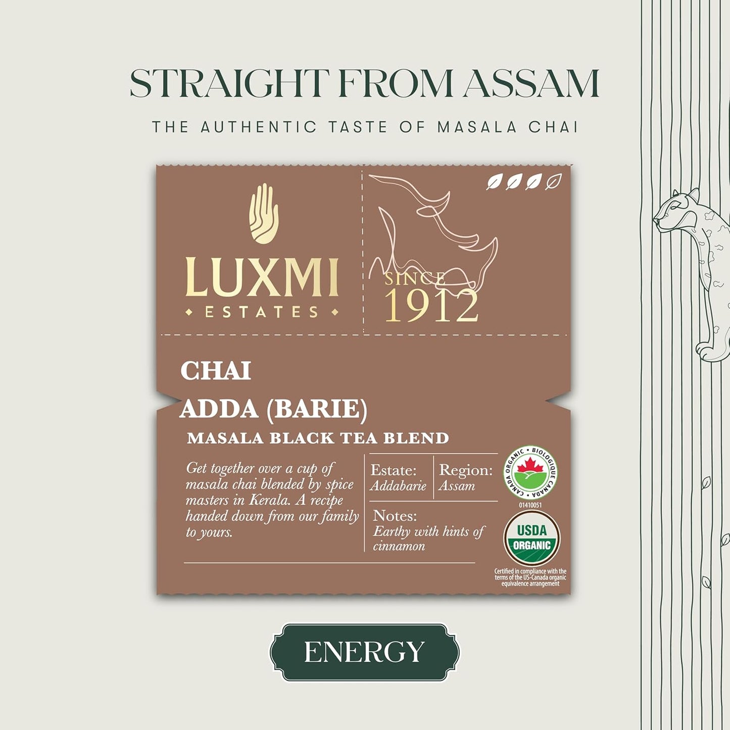 Luxmi Estates Chai Adda-Bari 100gm Tin | Masala Chai | Certified Organic Black Tea