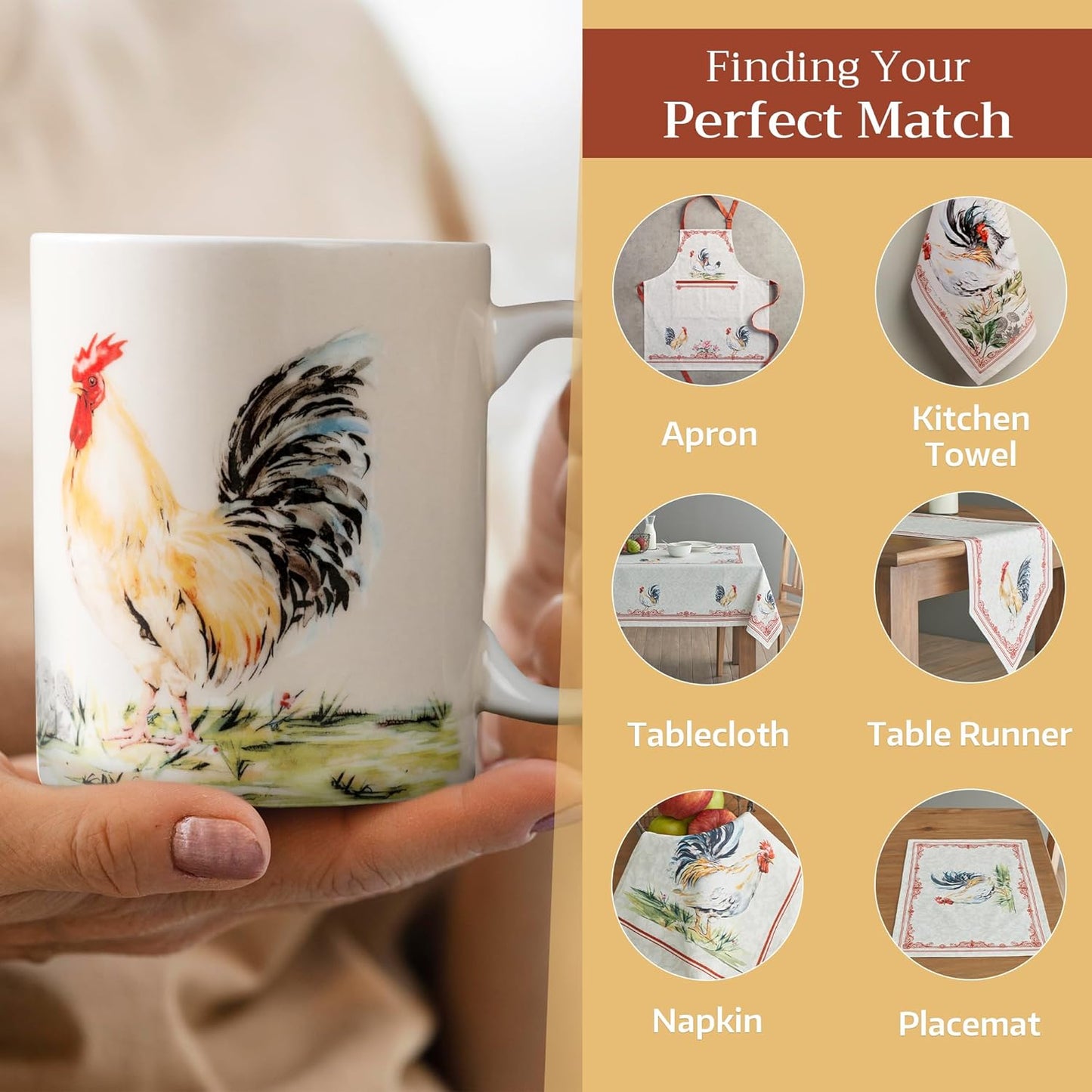 Maison d' Hermine Coffee Mug with Handles Fine Bone China Mugs Pack of One Tea Cups for Hot Beverages Cappuccino Latte Home Restaurant Office Perfect for Gift (Campagne - Coq, 12 Ounce)