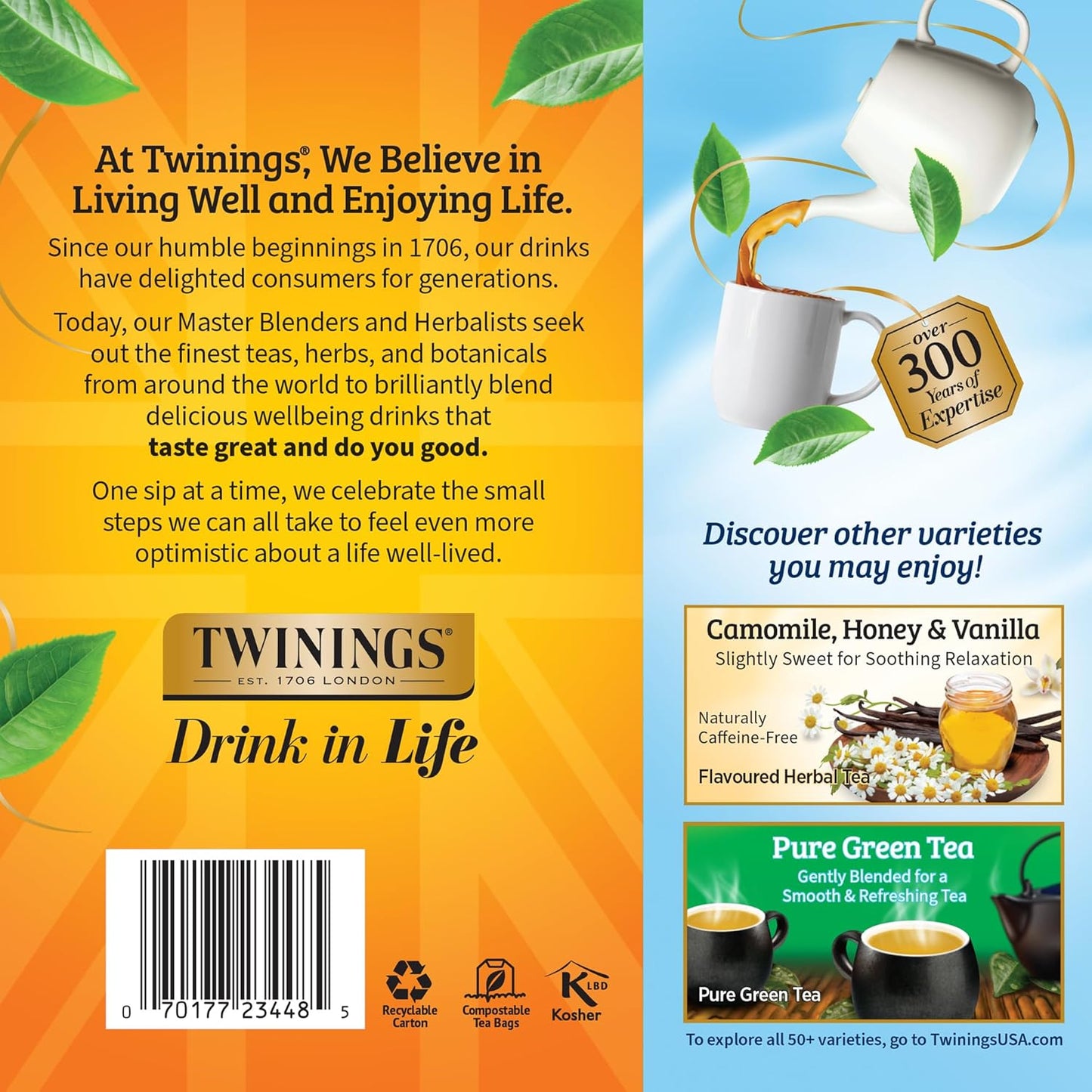 Twinings Pure Camomile Herbal Tea Individually Wrapped Bags, 100 Count (Pack of 1), Delicate for Pure Relaxation, Naturally Caffeine-Free, Enjoy Hot or Iced, 100 Teabags