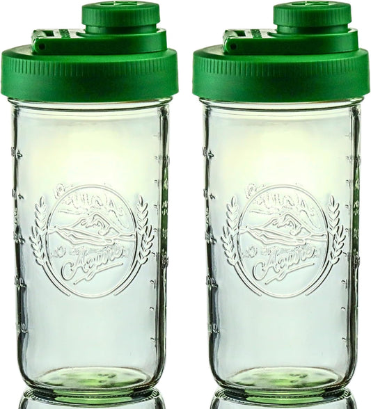 Brewing America Mason Jar Drinking Cup Pint and Half Drinking Lid and Azure 24oz Jar (2, Tractor Green)