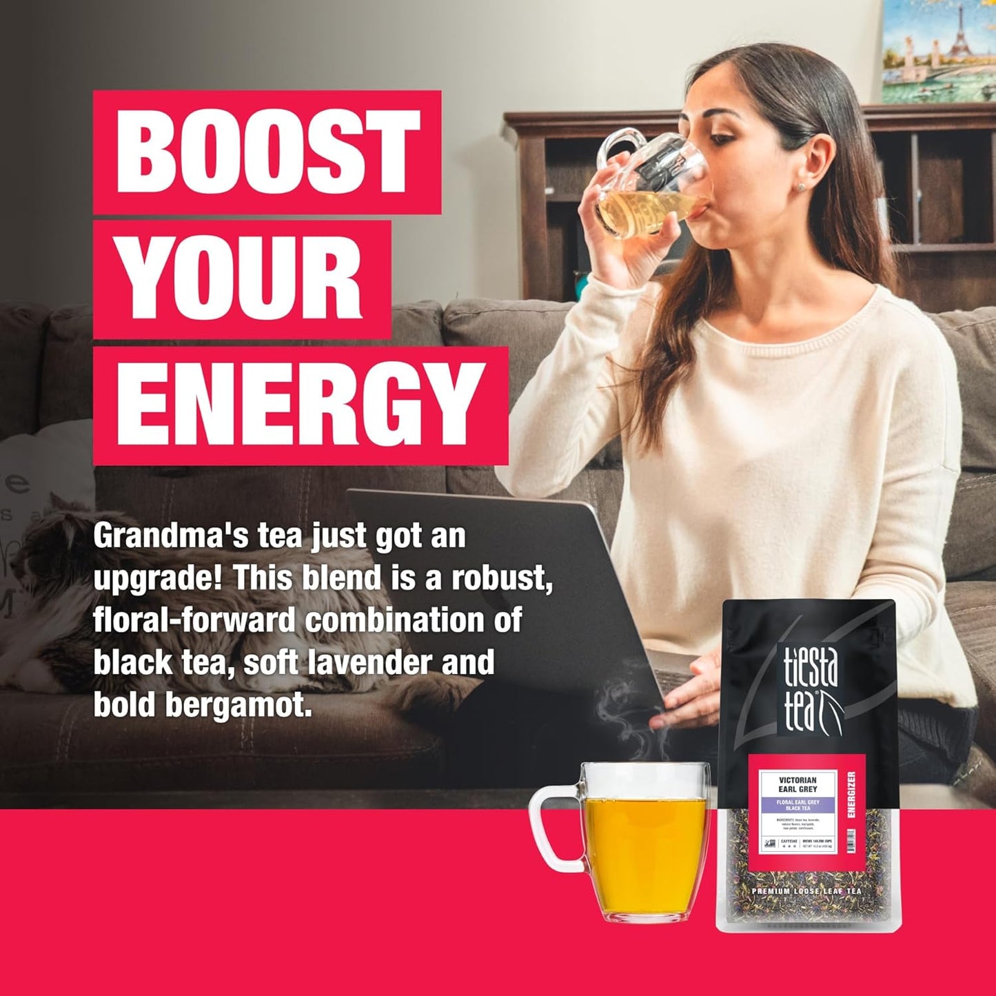 Tiesta Tea - Victorian Earl Grey, Loose Leaf, Floral Earl Grey Black Tea, Premium Blend, High Caffeinated Black, Make Hot or Iced Brews Up to 200 Cups, 16oz Resealable Bulk Pouch