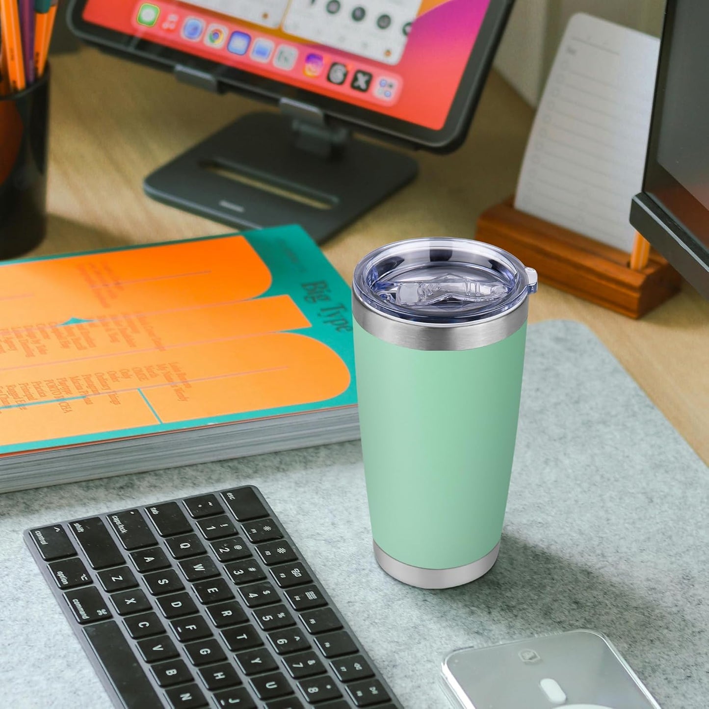 20 oz Tumbler Stainless Steel Tumblers Bulk with Lid Double Wall Insulated Coffee Tumbler Cups for Hot & Cold Drinks Powder Coated Travel Coffee Tumbler Mug Metal (Jade, 6 pack)