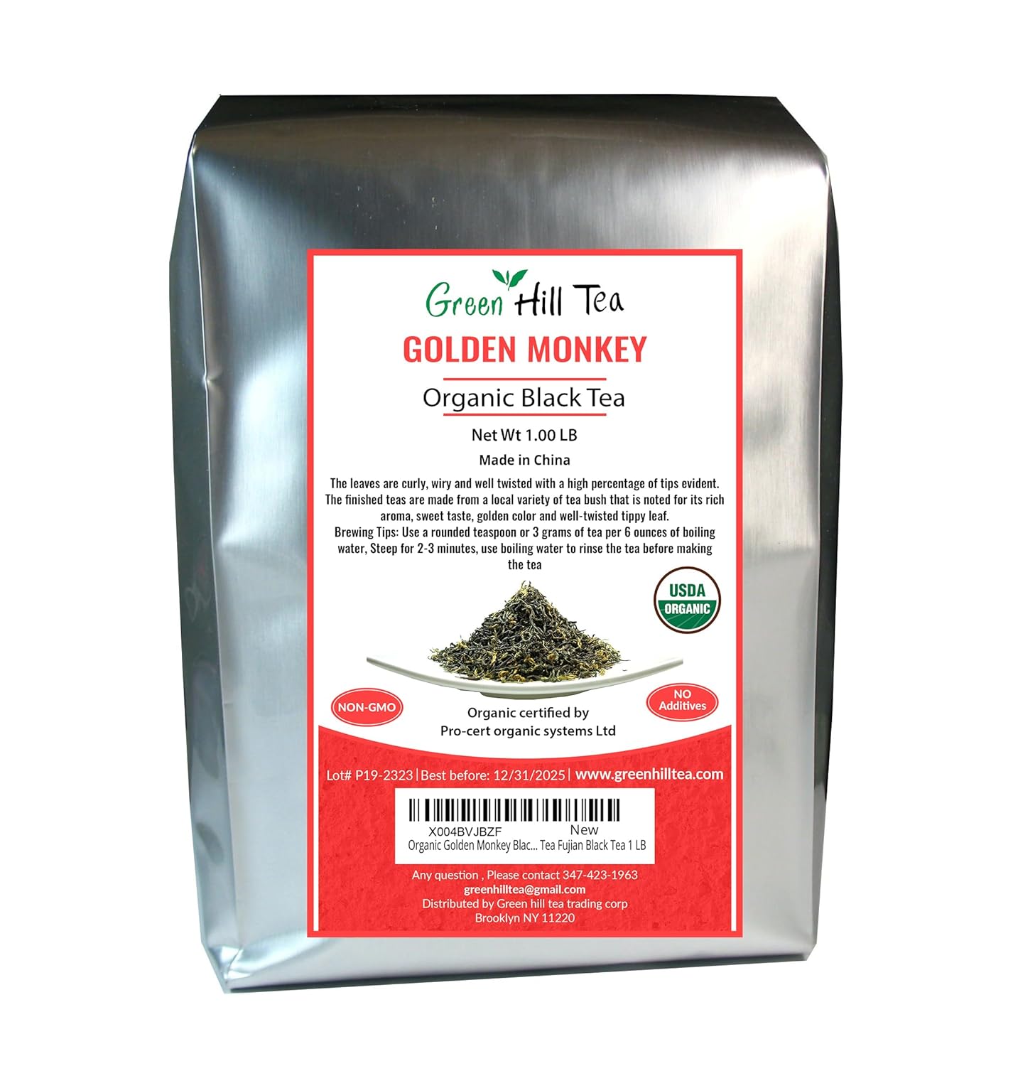 Greenhilltea,Organic Golden Monkey Black Tea Premium Loose leaf Tea Fujian Black Tea 1 LB