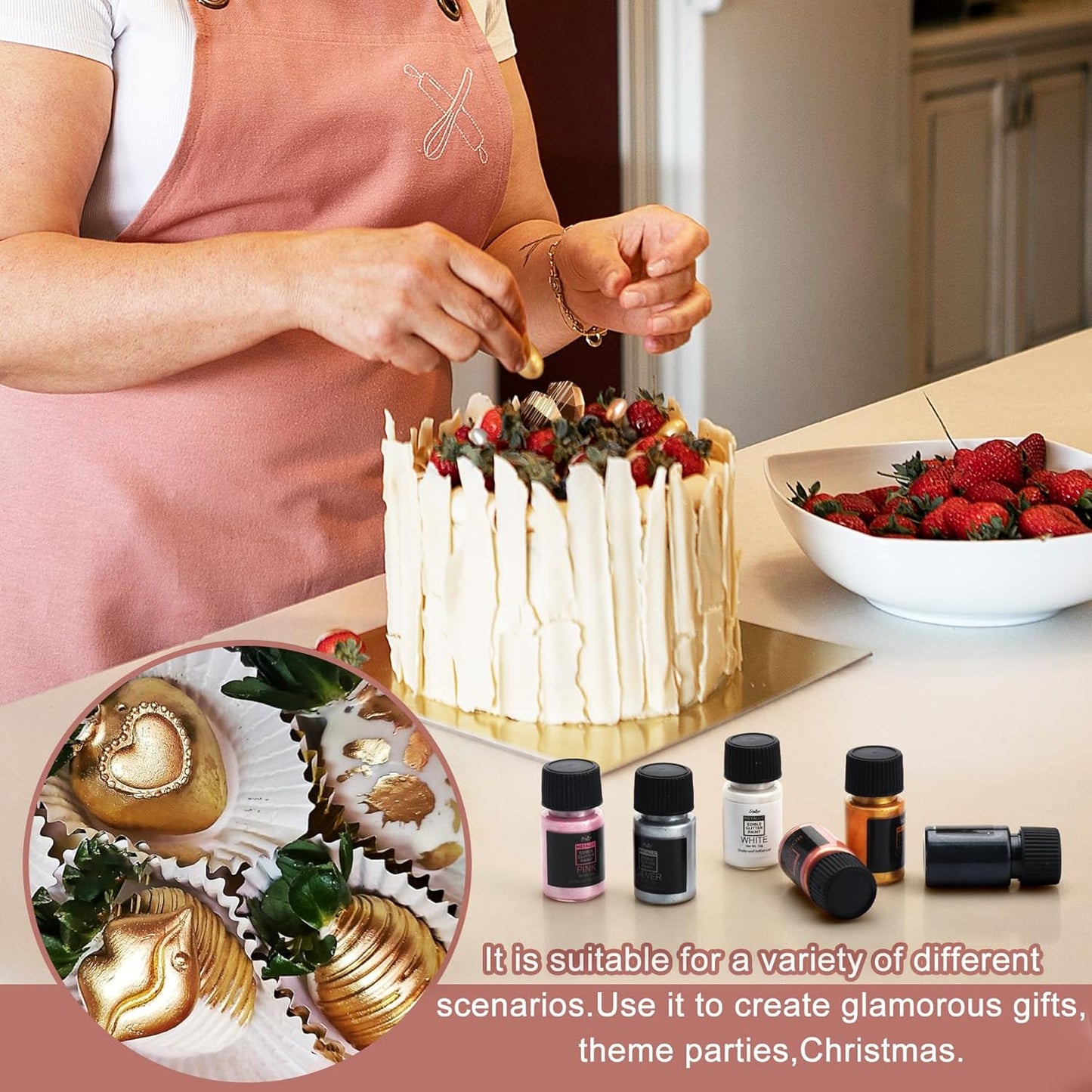 Edible Glitter Paint - 2 fl.oz Food Grade Metallic Glitter Cake Paint for Cake Decorating, Baking, Cupcakes - Shimmer Art Decorative Liquid Edible Paint Food Coloring for Fondant, Donuts (Silver)