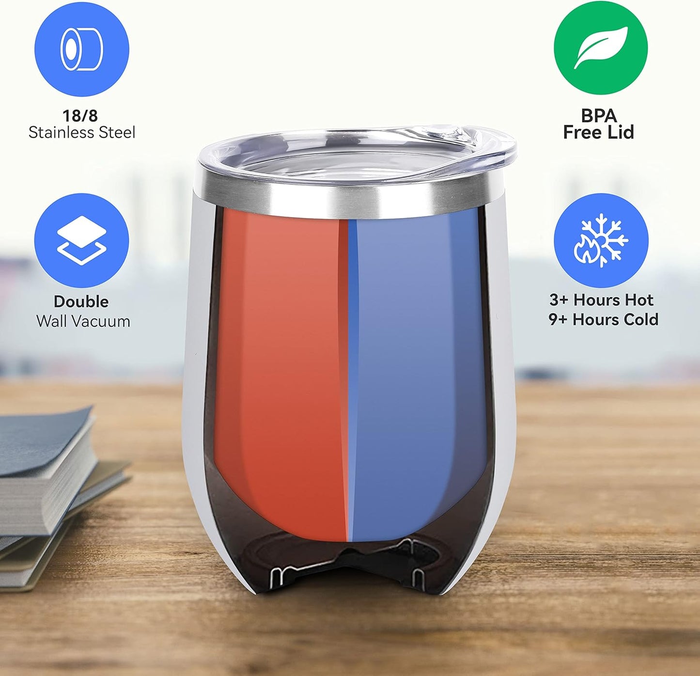 DOMICARE Stainless Steel Wine Tumbler Bulk with Lid, Personalized White Insulated Tumblers Set, 12oz Travel Coffee Cups Pack of 8