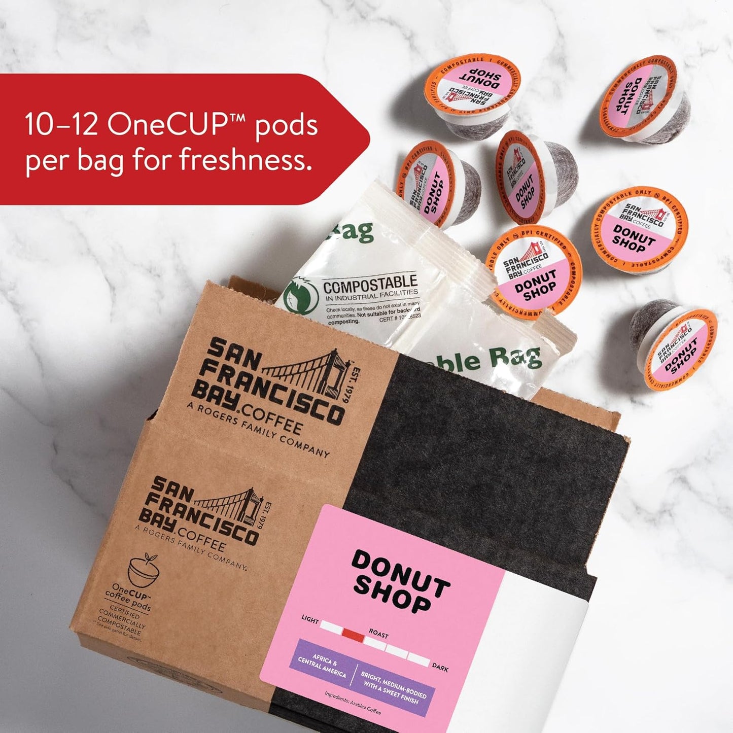 San Francisco Bay Compostable Coffee Pods - Donut Shop (80 Ct) K Cup Compatible including Keurig 2.0, Light Roast