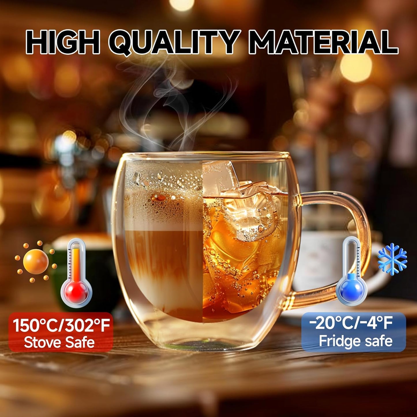 Set of 2 Double Walled Glass Coffee Mugs 6 Ounces Insulated Layer Coffee Cups with Handle Borosilicate Glass Espresso Cup for Hot Beverage,Cappuccino,Tea,Latte,Wine,Microwave Safe