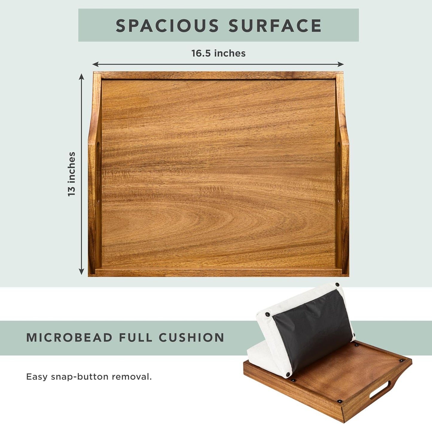 ROSSIE HOME Acacia Wood Bed Tray, Lap Desk - Set of Two - with Hyacinth Storage Basket - Natural - Fits up to 15.6 Inch Laptops - Style No. 70106