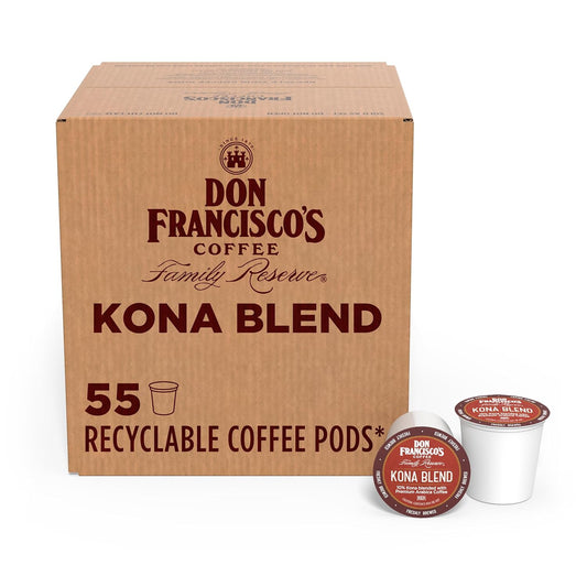 Don Francisco's Kona Blend Coffee - 55 K-Cup Compatible Single-Serve Pods - 10% Hawaiian - Recyclable through TerraCycle - Compatible with Keurig Brewers
