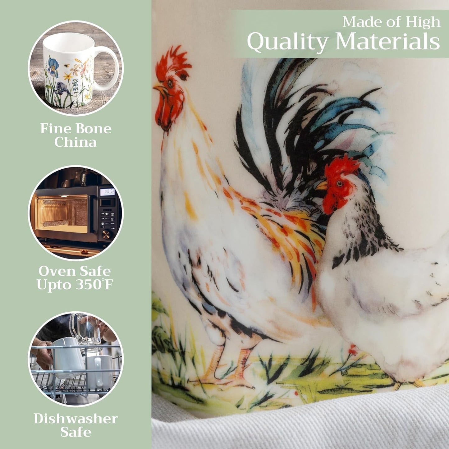 Maison d' Hermine Coffee Mug with Handles Fine Bone China Mugs Pack of Two Tea Cups for Hot Beverages Cappuccino Latte Home Restaurant Office Perfect for Gift (Campagne, 15 Ounce)