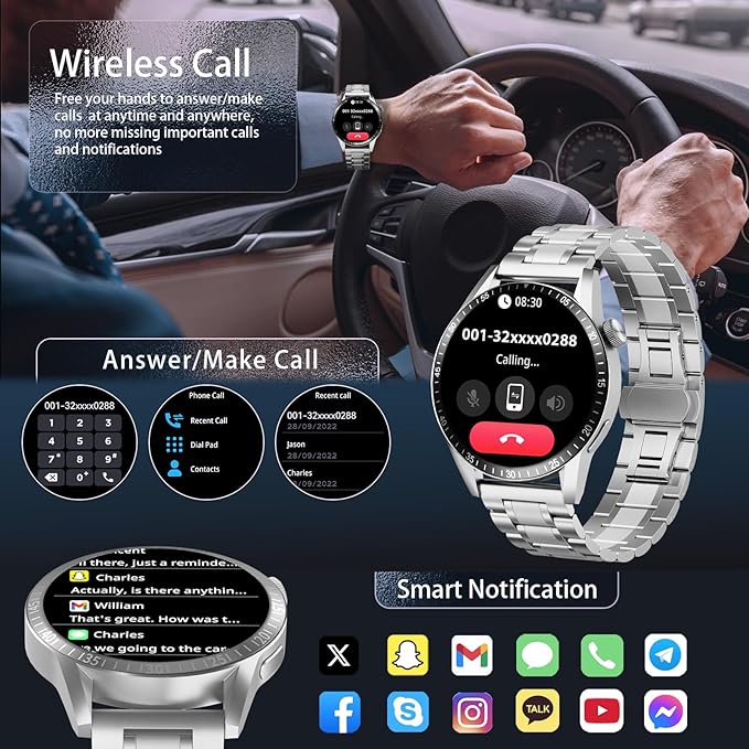 Smart Watch for Men with Answer/Make Calls, 1.39" HD Always Display Fitness Tracker Watch with Waterproof 190+Sports Modes Health Monitor Sleep Monitor for iOS Android (Silver)