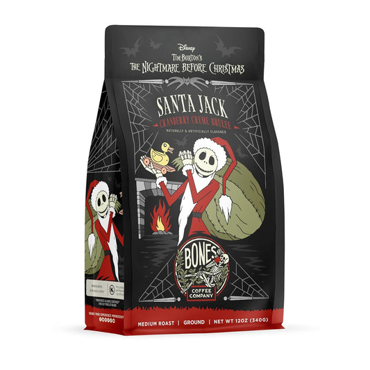 Bones Coffee Company The Nightmare Before Christmas Santa Jack Flavored Coffee Beans, Medium Roast Ground Coffee Low Acid, Cranberry Creme Brulee Flavor (12 oz)