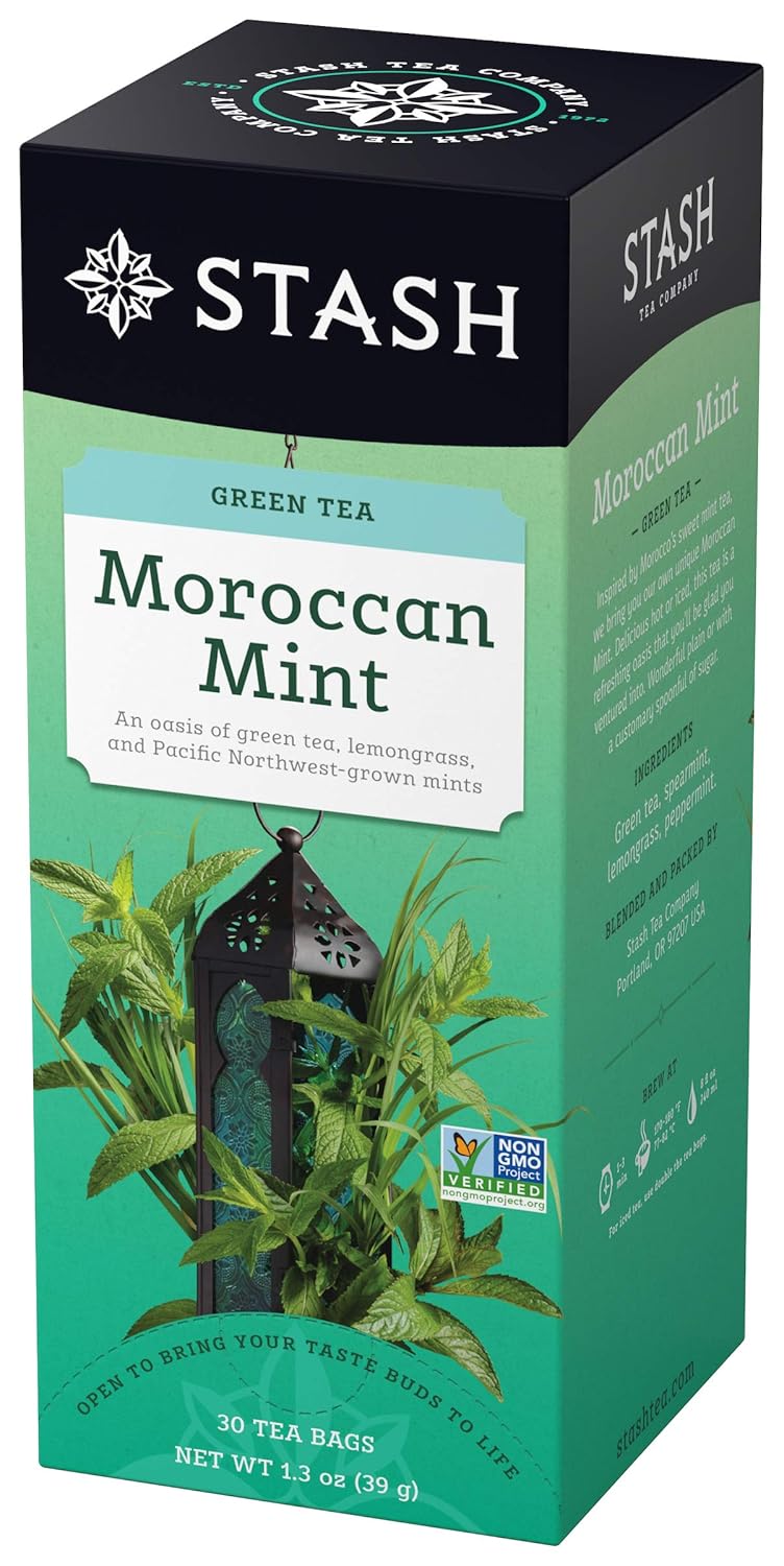 Stash Tea Moroccan Mint Green Tea - Caffeinated, Non-GMO Project Verified Premium Tea with No Artificial Ingredients, 30 Count (Pack of 6) - 180 Bags Total