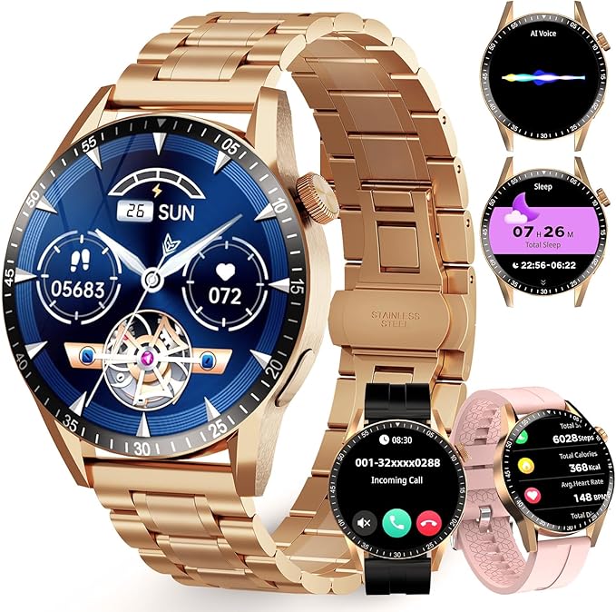 Smart Watch for Men with Answer/Make Calls, 1.39" HD Always Display Fitness Tracker Watch with Waterproof 190+Sports Modes Health Monitor Sleep Monitor for iOS Android (Golden)